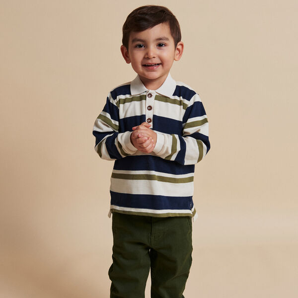 Gestreiftes Piqu&eacute;-Poloshirt mit langen &Auml;rmeln, green combi, Copenhagen Colors Organics