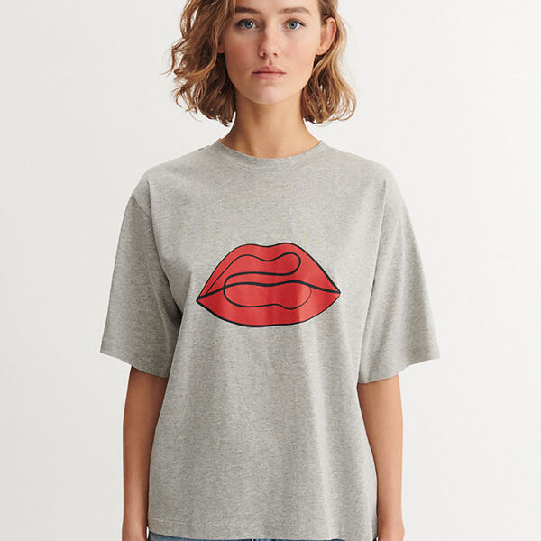 Raja Tee Red Lip, grey mel./red lip, Basic Apparel