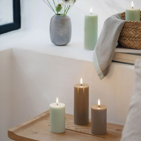 LED Pillar Candle 10 cm, dusty green, Uyuni Lighting