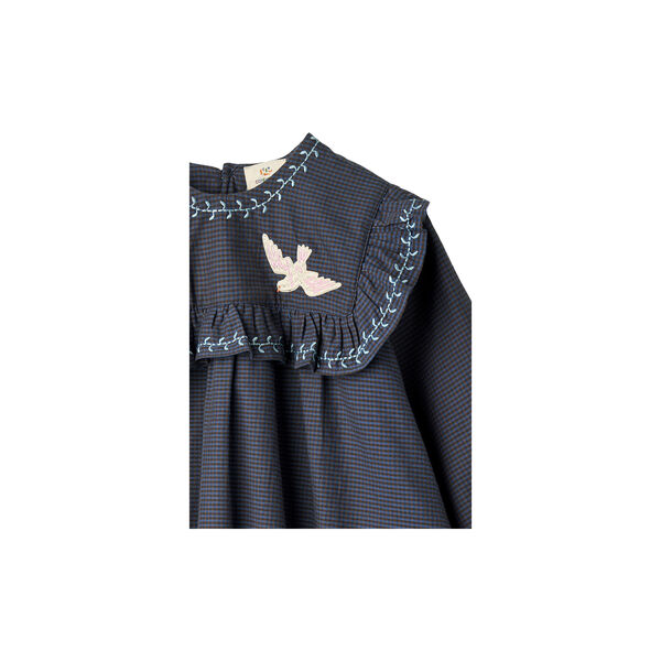 Kariertes Kleid mit Stickerei und Rüschen, brown/blue check comb., Copenhagen Colors Organics