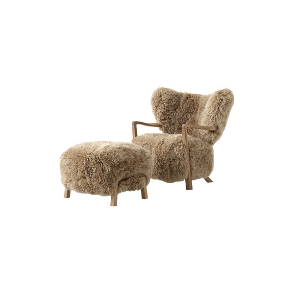 Wulff ATD2 Lounge Chair and ATD3 Pouf, Sheepskin honey/oiled oak, &Tradition