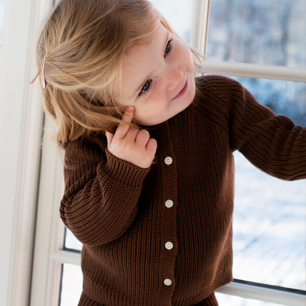 Baby Patent Cardigan, coffee, Serendipity