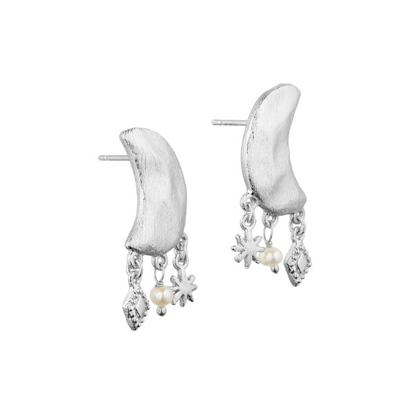 Noelle moon post earrings w. pearls and pendants, silver plated, Pure by Nat