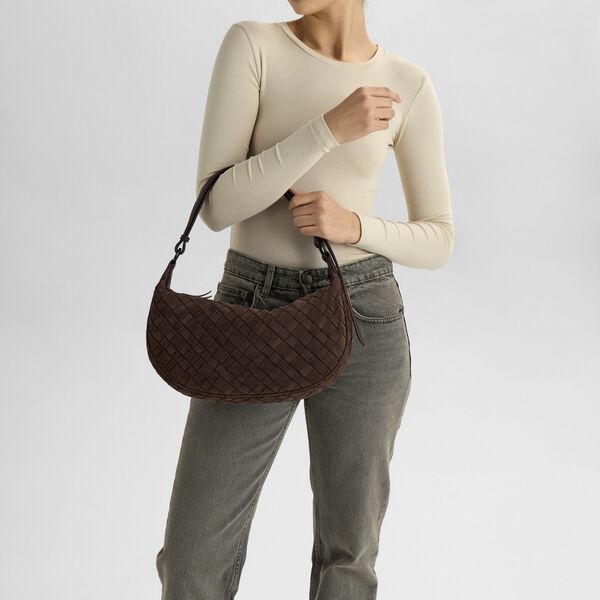 MuseMBG Tasche aus Wildleder mit Flechtmuster, dark brown, Markberg