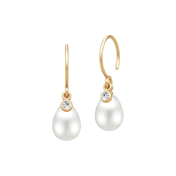 Juni-Ohrring, Gold/wei&szlig;e Perle, Julie Sandlau
