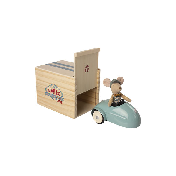Maus mit Auto und Garage, blau, Maileg