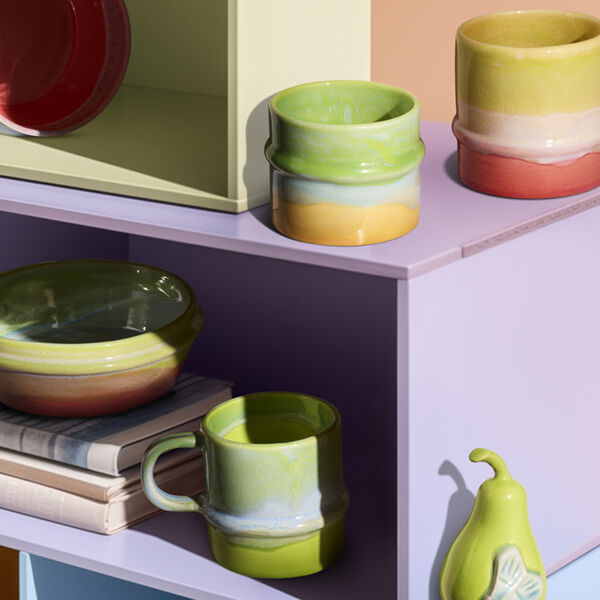 Poppery Tasse, gelb/apfelgr&uuml;n/rosa, K&auml;hler