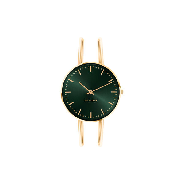 City Hall Evergreen Bangle Wrist Watch, green/gold/gold, Arne Jacobsen Watches