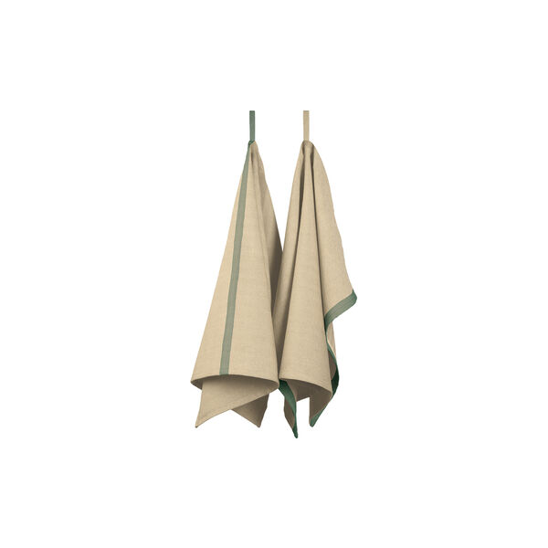Tea towel herringbone twill 2 stk., taupe/green, EKTA Living
