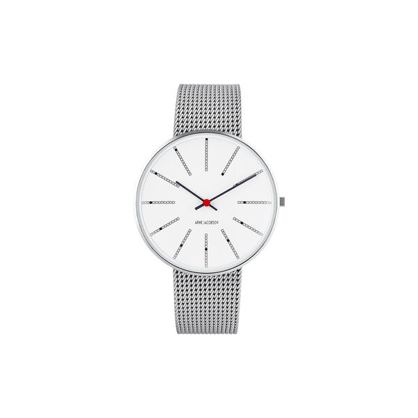 Bankers Wrist Watch, white/steel/matt steel, Arne Jacobsen Watches