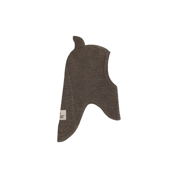 Balaclava Ears Wool Rib, brown melange, HUTTEliHUT