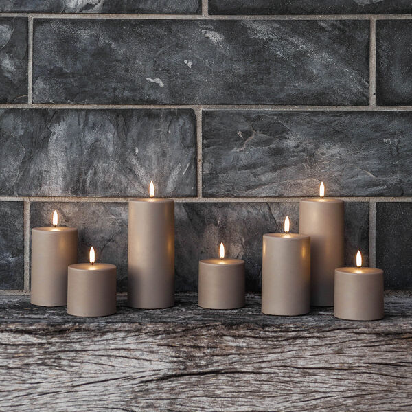 LED Outdoor Pillar Candle 15 cm, sandstone, Uyuni Lighting