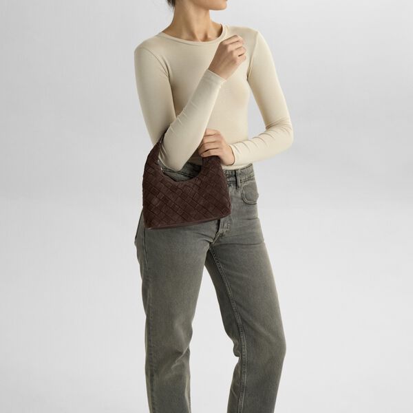 HaymaMBG Handtasche Sue. Flechtoptik, dark brown, Markberg