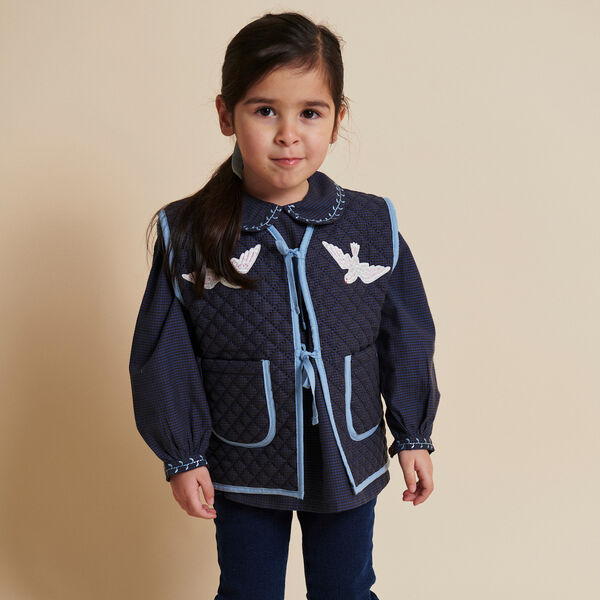 Karierte Steppweste mit Stickerei, brown/blue check comb., Copenhagen Colors Organics