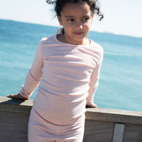 Slim Tee Stripe, coral/offwhite, Serendipity