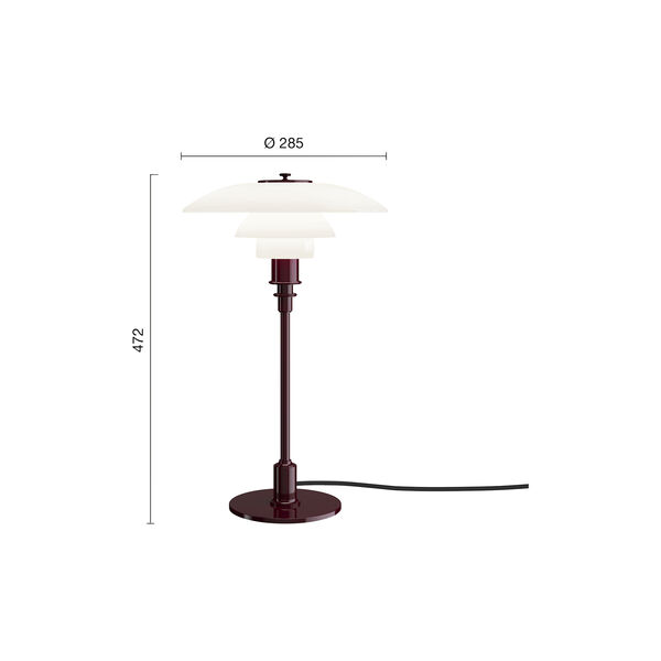 PH 3/2 Table Lamp, glossy burgundy, Louis Poulsen