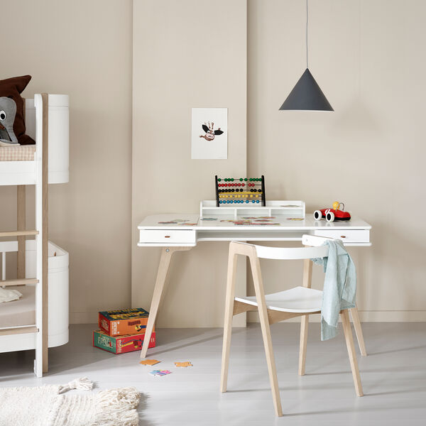 Wood Desk 66 cm & Armchair Set, white/oak, Oliver Furniture