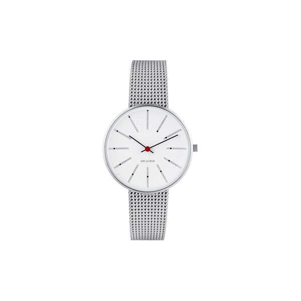 Bankers Wrist Watch, white/steel/matt steel, Arne Jacobsen Watches