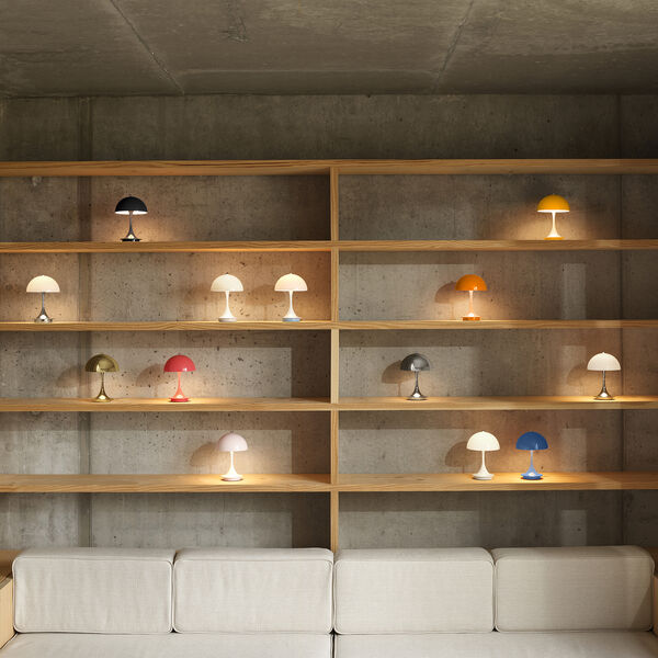Panthella 160 Portable Table Lamp, opal blue grey, Louis Poulsen