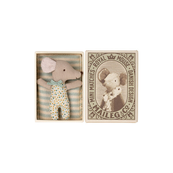 Schlaf-/Wach-Babymaus in Streichholzschachtel, blau, Maileg