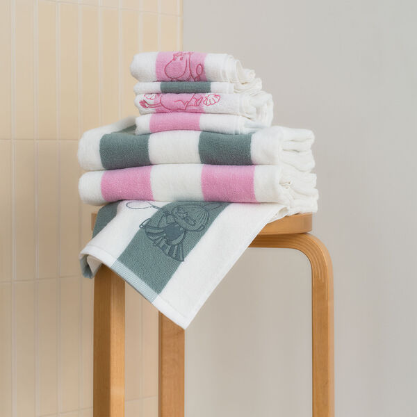 Moomin Mussels towel 30x50 cm, pink striped, Moomin Arabia