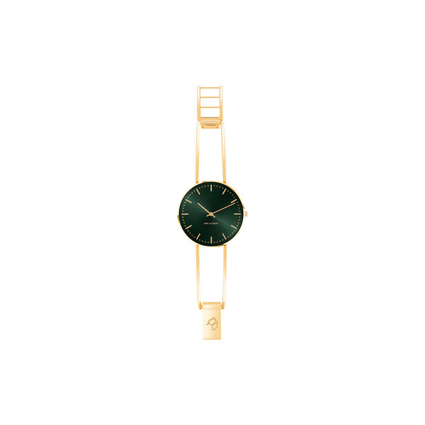 City Hall Evergreen Bangle Wrist Watch, green/gold/gold, Arne Jacobsen Watches