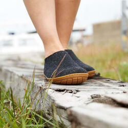 Felt Slipper with Natural Rubber sole, charcoal, Glerups