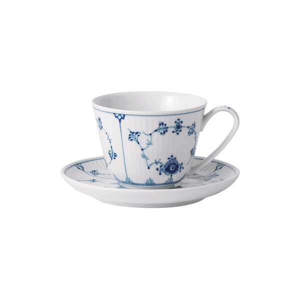 Musselmalet Gerippt Tasse mit Untertasse 24 cl, Royal Copenhagen