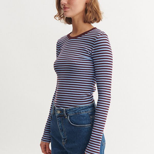 Ludmilla LS Tee, bordeaux/frozen fjord, Basic Apparel