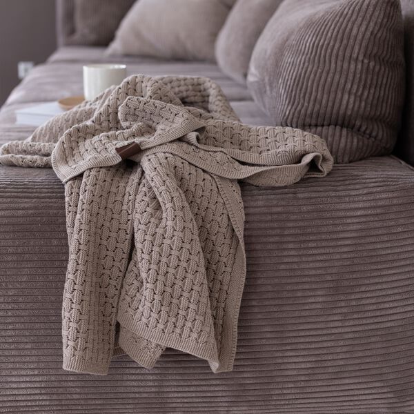 Knitted Plaid Square, khaki, By LOHN