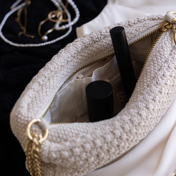 Knitted Clutch Chain Petra, beige melange Knitted Clutch Chain Petra, beige melange, By LOHN