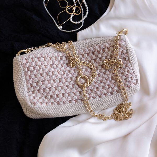 Knitted Clutch Chain Multi, beige-rose-brown Knitted Clutch Chain Multi, beige-rose-brown, By LOHN