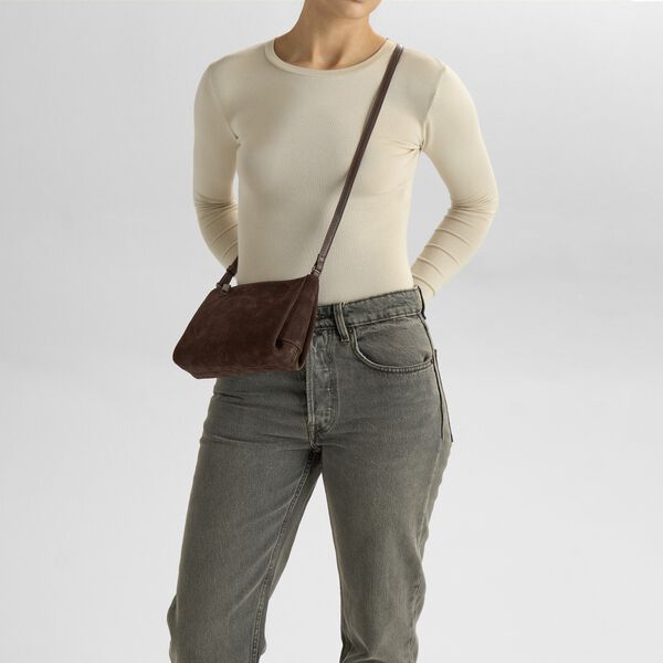 MarciMBG Umh&auml;ngetasche aus Wildleder, dark brown, Markberg