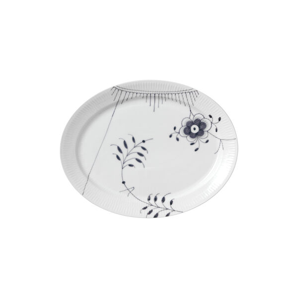 Mega Schwarz Gerippt ovaler Teller, 33 cm, Royal Copenhagen