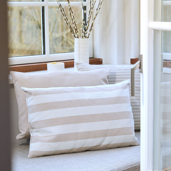 Outdoor Fine Stripe Kissen, beige, Compliments