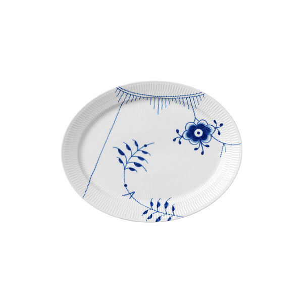 Ovale blau gerippte Mega-Platte 34 cm, Royal Copenhagen