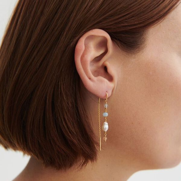 Mellow&nbsp;Blue&nbsp;Earchains, gold plated, Pernille Corydon Jewellery