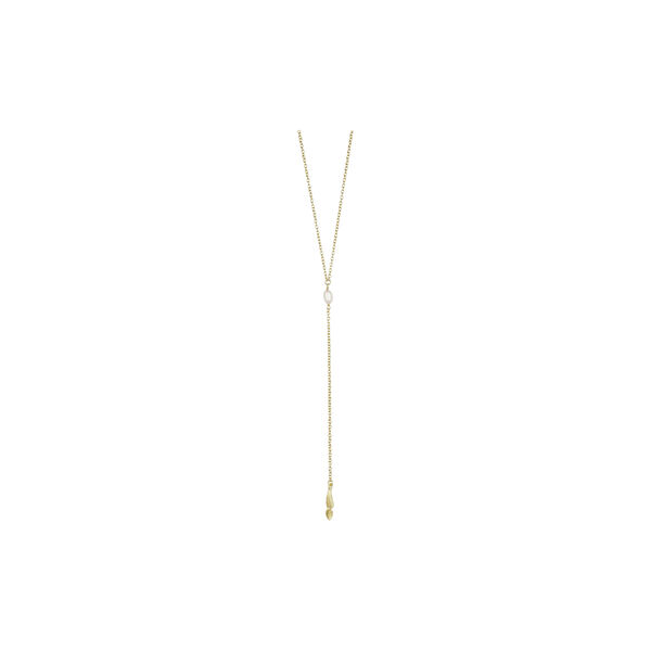 Olivia Y-necklace w. pearl and twisted pendant, gold plated, Pure by Nat
