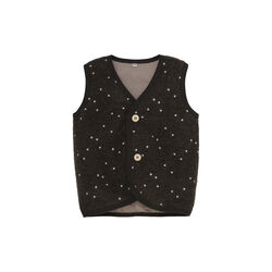 Vest Wool Emb. with Lining, dark brown melange, HUTTEliHUT