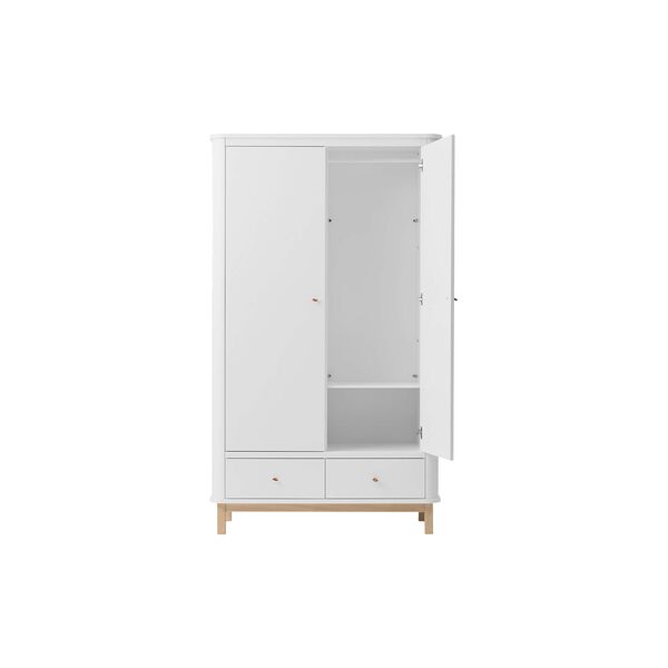 Wood Wardrobe 2 Doors, white/oak, Oliver Furniture