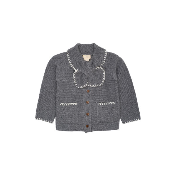 Strickjacke aus Lammwolle mit Kragen, dark grey/cream comb., Copenhagen Colors Organics