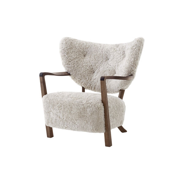 Wulff ATD2 Lounge Chair and ATD3 Pouf, sheepskin moonlight/oiled walnut, &Tradition