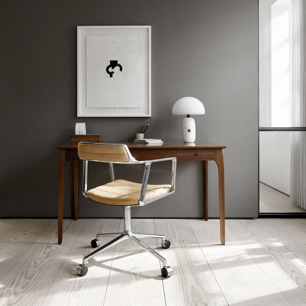 VIPP452 Drehstuhl mit Rollen, Sand/poliertes Aluminium, Vipp