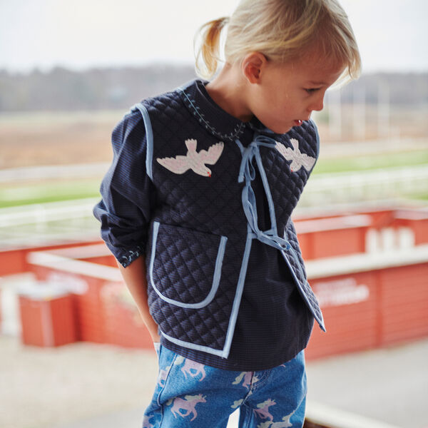 Karierte Steppweste mit Stickerei, brown/blue check comb., Copenhagen Colors Organics