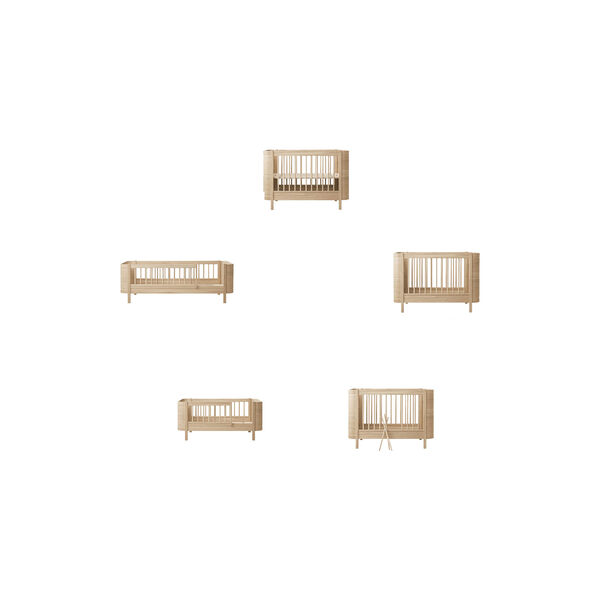 Wood Mini+ Cot Bed incl. Junior Kit 68x122/162 cm, oak, Oliver Furniture