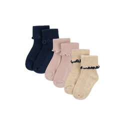 3er-Pack Rippensocken mit R&uuml;schen, navy/cream/blush, Konges Sl&oslash;jd