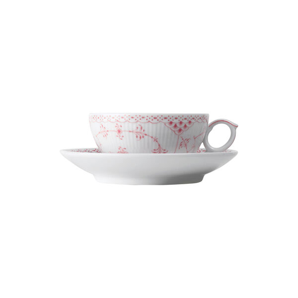 Korallenfarbene Musselmalet Halbspitze Tasse mit Untertasse 20 cl, Royal Copenhagen