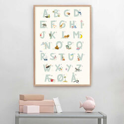 Blaues dänisches Alphabet-Plakat, ViSSEVASSE