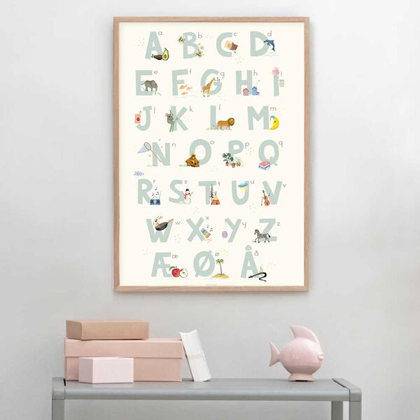 Blaues d&auml;nisches Alphabet-Plakat, ViSSEVASSE