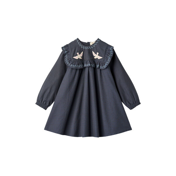 Kariertes Kleid mit Stickerei und Rüschen, brown/blue check comb., Copenhagen Colors Organics